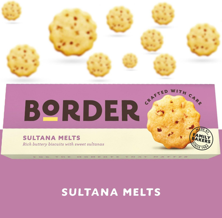 Border Biscuit Sultana Melts 135g  - Made with Real Butter & Sultanas - Deliciously Buttery Biscuits - Perfect Food Gift for Biscuit Lovers