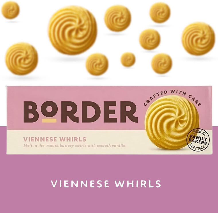 Border Biscuit Viennese Whirl 135g  - Made Irresistible Melt Buttery Swirls with Smooth Vanilla - Deliciously Crunchy Treat - Perfect Food Gift for Biscuit Lovers
