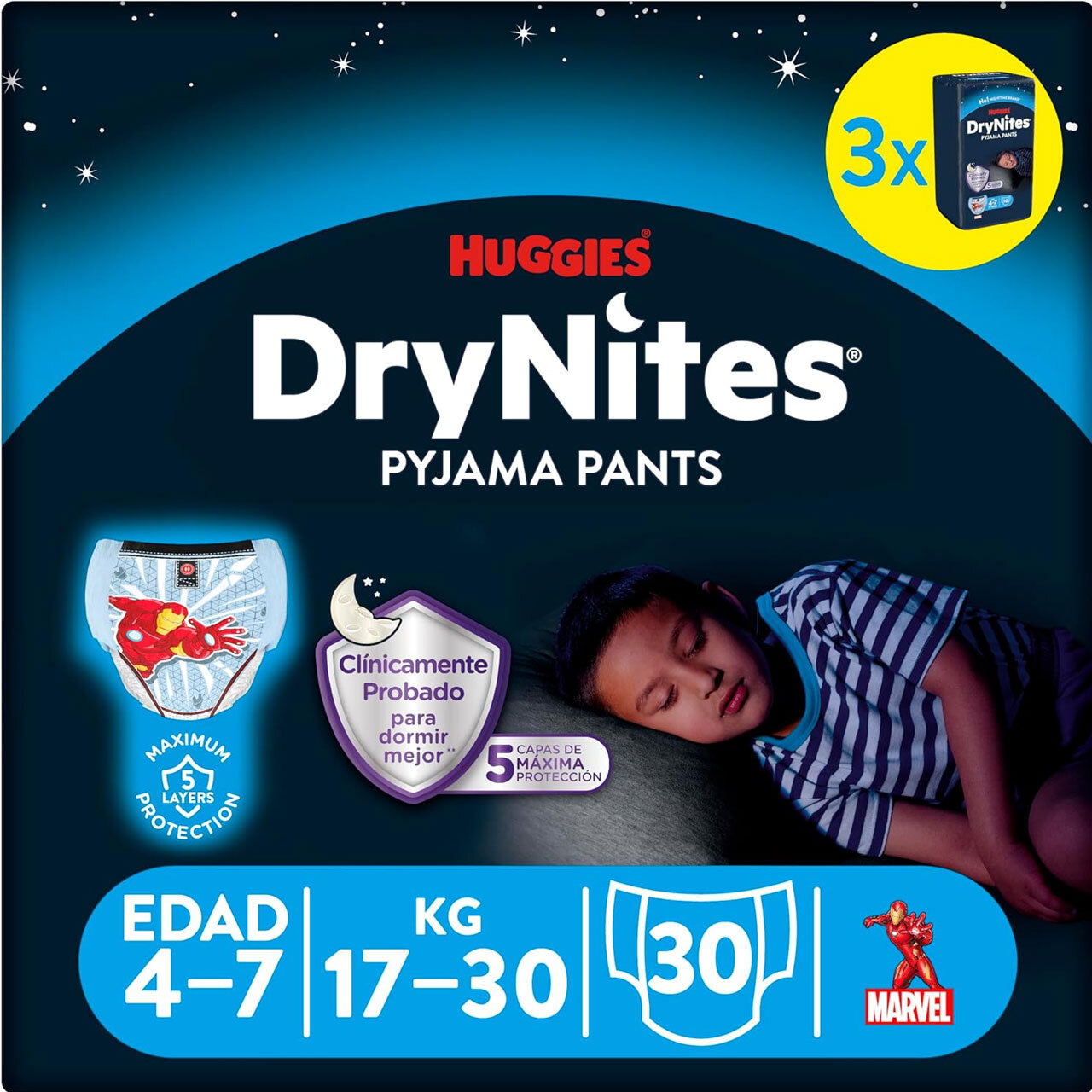 Huggies 4-7 Years DryNites Pyjama Pants Spiderman 30 per Pack, White
