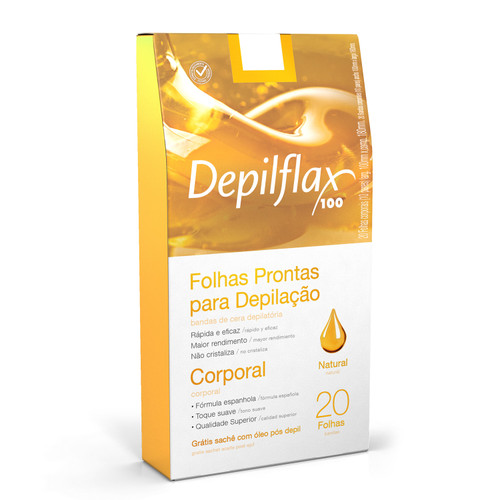 Folhas Prontas Corporais Depilflax Natural - 20 Fls (10 Pares)