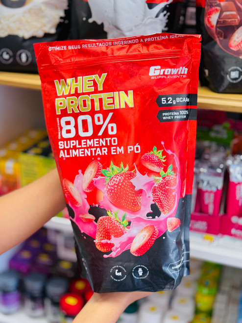 Whey Protein Sabor Morango Growth - 1kg Whey Protein Sabor Morango Growth - 1kg