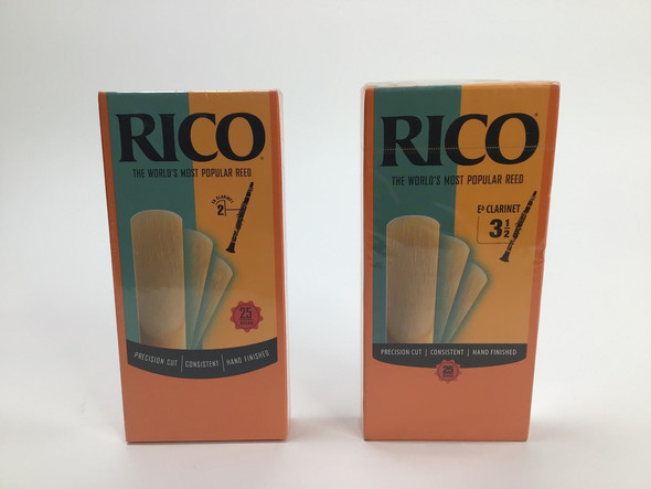 Reed Lot 23. Two Boxes of Rico Eb Clarinet Reeds. One Box of 25, Strength 3.5; One Box of 25, Strength 2 [026]