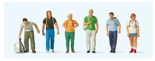 PR10725 HO TRAIN TRAVELLERS WITH RUCKSACKS FIGURE SET (6)