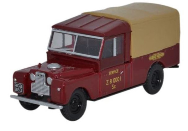 76LAN1109009 OO LAND ROVER SERIES 1 109 CANVAS BRITISH RAILWAYS MAROON