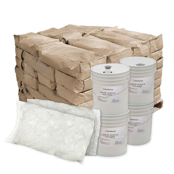 Qty 56 bags per pallet / 50 lbs per bag 
Qty 4 (5 gal) pails of Liquid Acrylic Polymer Polymer
Qty 2 bags of 19mm Alkali Resistant Glass Fiber