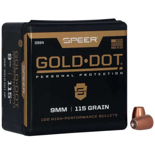 Speer Ammunition Speer Gold Dot - Hollow Point, 9MM, .355, 100, .355 Diameter, 115 Grain