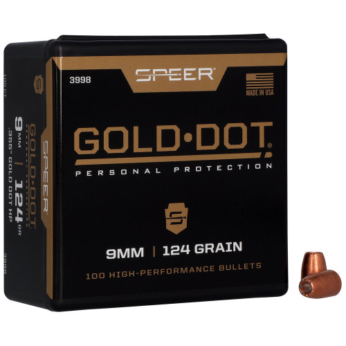 Speer Ammunition Speer Gold Dot - Hollow Point, 9MM, .355, 100, .355 Diameter, 124 Grain