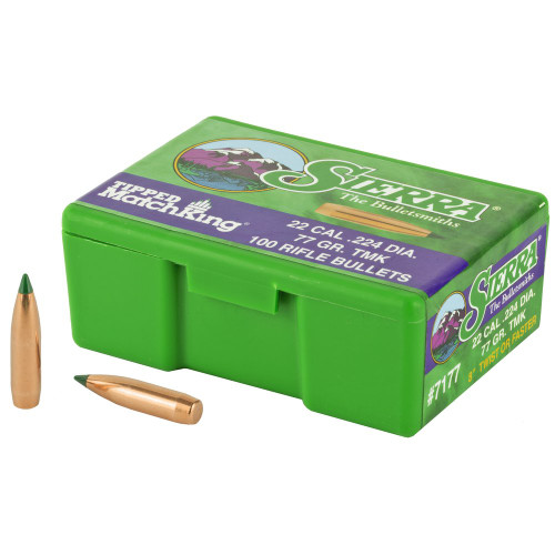 Sierra Bullets Tipped MatchKing - Ballistic Tip, 22 Caliber, .224, 100, .224 Diameter, 77 Grain