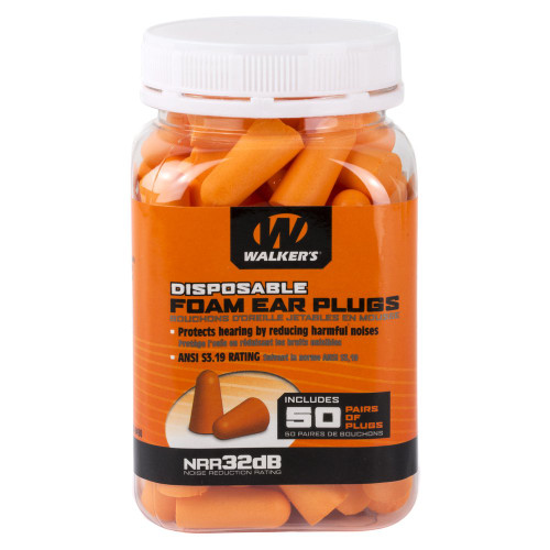 Walker's Ear Plug, Foam, Orange, 50 Pairs per Jar