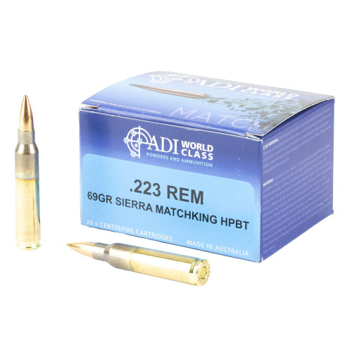 ADI World Class Ammunition Match - 223 Remington, 69Gr, Boat Tail Hollow Point, 20-Round Box