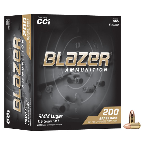 CCI Ammunition Blazer - 9MM, 115Gr, Full Metal Jacket, 200-Round Box