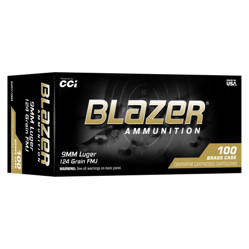 CCI Ammunition Blazer - 9MM, 124Gr, Full Metal Jacket, 100-Round Box