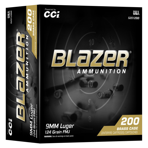 CCI Ammunition Blazer - 9MM, 124Gr, Full Metal Jacket, 200-Round Box