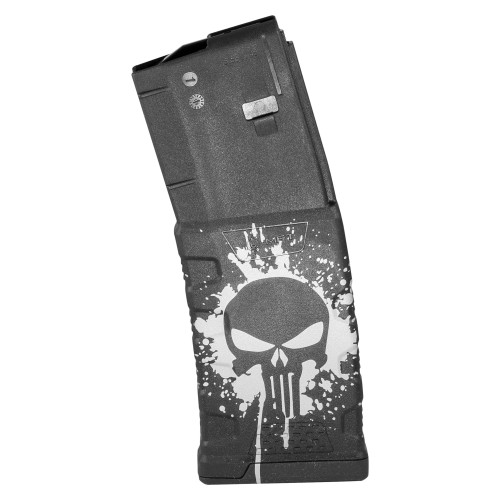 Mission First Tactical Magazine, 223 Remington/5.56 NATO, Fits AR-15, 30 Rounds, Punisher Skull Splatter White