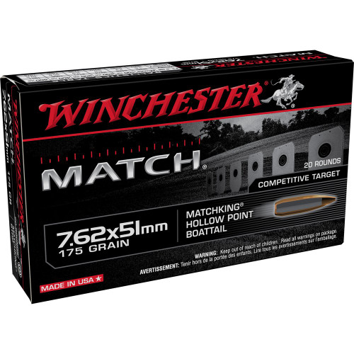 Winchester Ammunition Match - 762NATO, 175Gr, Boat Tail Hollow Point, 20-Round Box