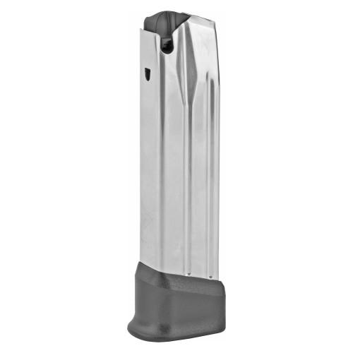 Springfield Magazine, 9MM, 22 Rounds, Fits Springfield XDME, with Black Finger Rest, Stainless, Silver