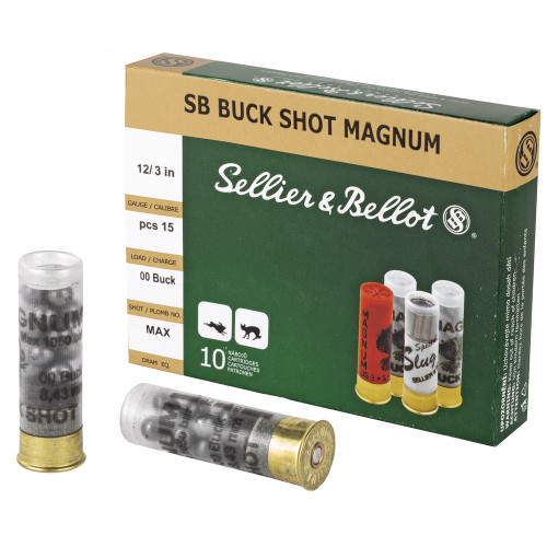 Sellier & Bellot Shotshell - 12 Gauge 3", 00 Buck, Buckshot, 10-Round Box