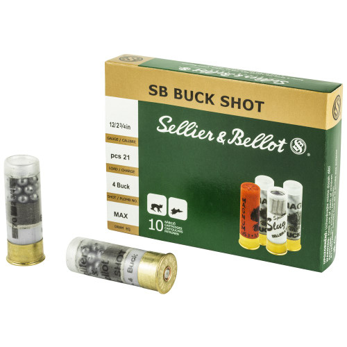 Sellier & Bellot Shotshell - 12 Gauge 2.75", 4 Buck, Buckshot, 10-Round Box