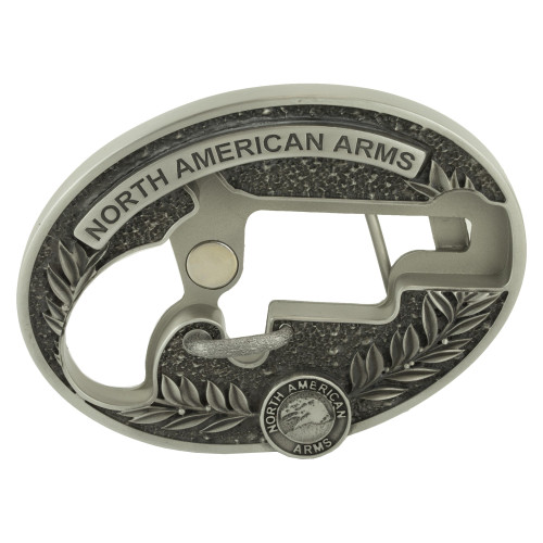 North American Arms Long Rifle Oval Ornate Belt Buckle, For 1 1/8 Long Rifle only, Secure Clip Release, Fits Belts 1" to 1 1/2" Wide