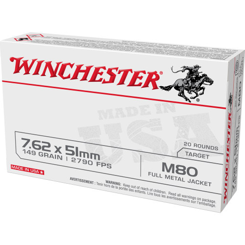 Winchester Ammunition M80 - 762NATO, 149Gr, Full Metal Jacket, 20-Round Box