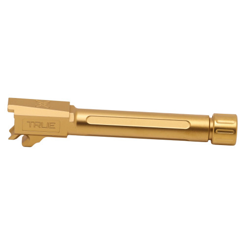 True Precision Barrel, 9MM, Fits P365 Fuse, TiN Finish, Gold, Threaded Barrel, 1/2X28 Thread Pitch