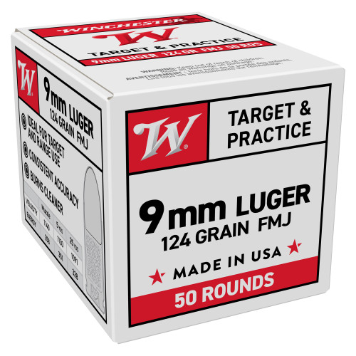 Winchester Ammunition USA WHITE BOX - 9MM, 124Gr, Full Metal Jacket, 50-Round Box