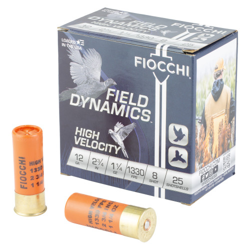 Fiocchi Ammunition High Velocity - 12 Gauge 2.75", #8, Partition, 25-Round Box