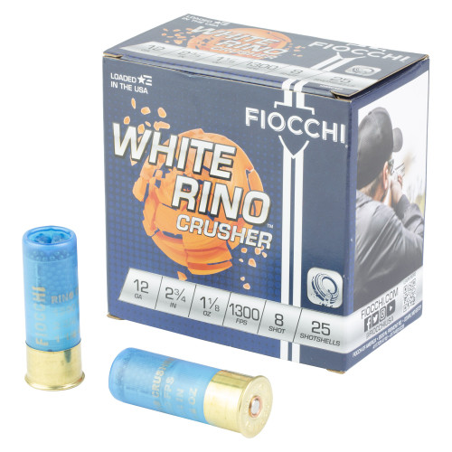 Fiocchi Ammunition White Rino - 12 Gauge 2.75", #8, Partition, 25-Round Box