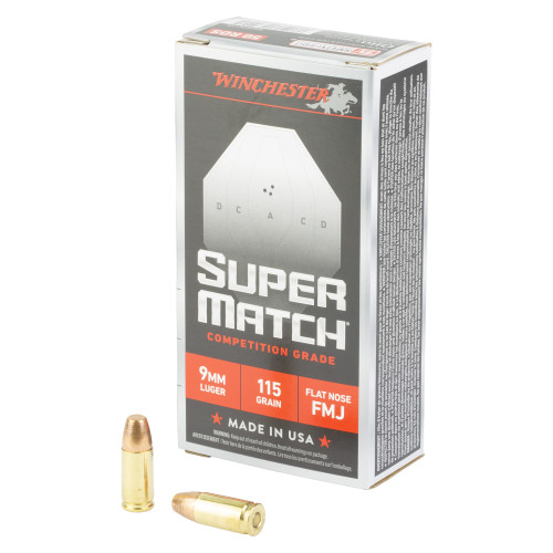 Winchester Ammunition Super Match - 9MM, 115Gr, Flat Nose, 50-Round Box