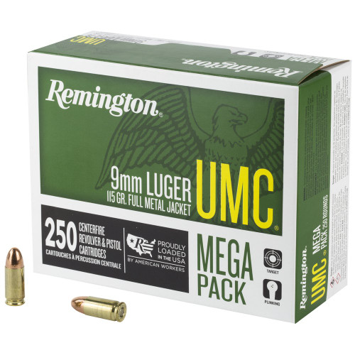 Remington UMC - 9MM, 115Gr, Full Metal Jacket, 250-Round Box, 115 Grain