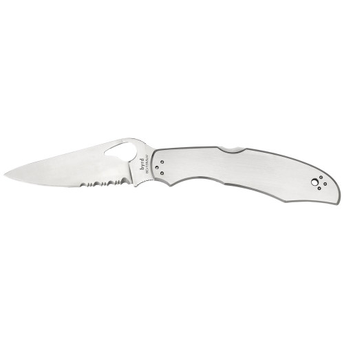 Spyderco Byrd - Folding Knife, Combination, 3.75", Silver, Cara Cara 2