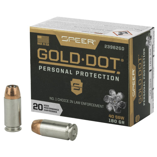 Speer Ammunition Speer Gold Dot - 40 S&W, 180Gr, Gold Dot Hollow Point, 20-Round Box