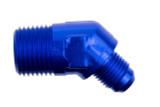 6AN 45Deg Male Adapter to 1/4in NPT Male Blue