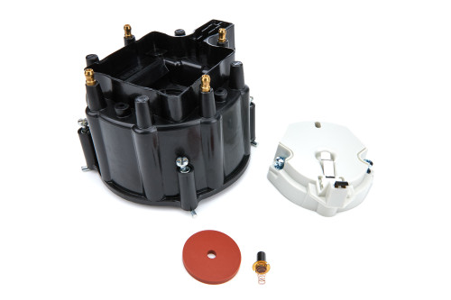 Cap and Rotor Kit - HEI Style Terminal - Brass Terminals - Twist Lock - Black - Non-Vented - Coil in Cap - GM 4-Cylinder - Kit