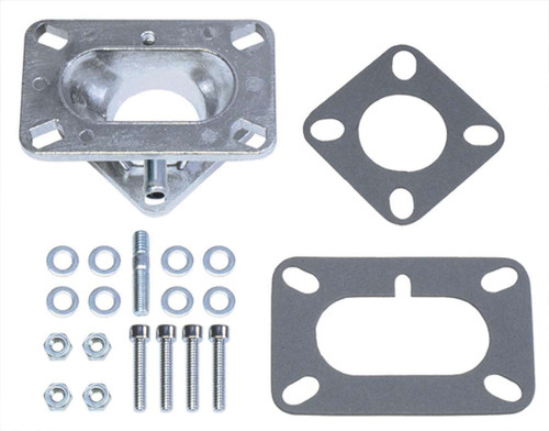 Carburetor Adapter - 1.625 in Thick - Rochester 2-Barrel to 1 Barrel - Gasket / Hardware - Aluminum - Natural - Each
