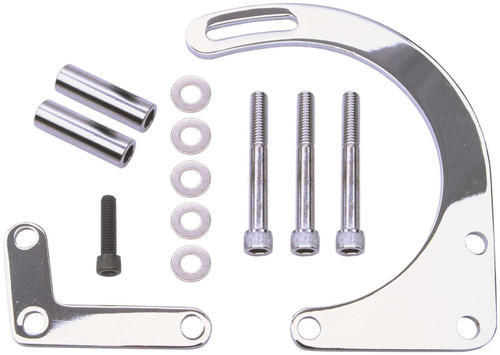 Alternator Bracket - Driver Side - Lower - Block Mount - Steel - Chrome - Short Water Pump - GM Alternator - Small Block Chevy - Kit