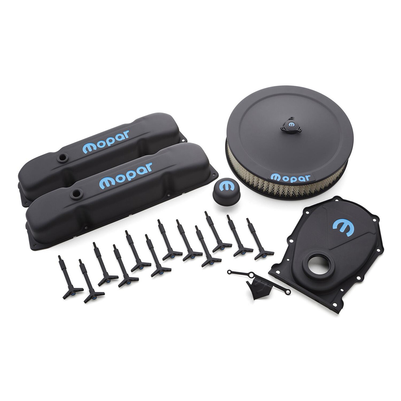 Proform Engine Dress-Up Kit; Black Crinkle w/Blue MOPAR Logo; Big Block (B/RB) Engines