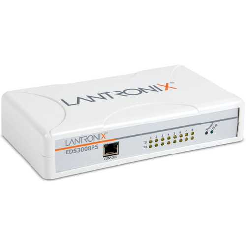 Lantronix Eds 3000Ps Secure Device Server, 8-Port Serial, 1 Gbe Ethernet, 110-240 Vac, Desktop, Noram Power Cord Included - EDS3008PS1NS