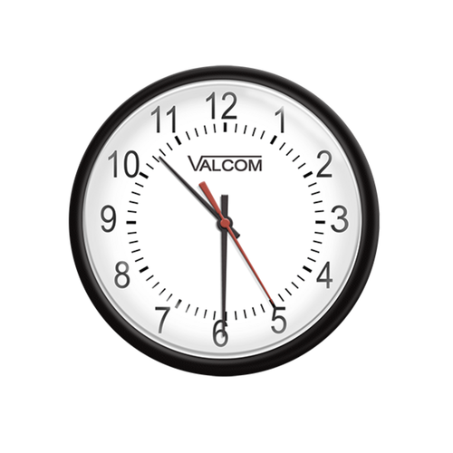 Valcom 12In Round Wireless Clock, Black, Surface Mount, Battery Operated - V-Aw12B