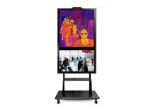 GVision 55in LCD Thermal Control Mobile Kiosk: LED;HDMI;VGA;USB;RJ45;RS232;Audio Inputs;UHD 3840 x 2060;Thermal Camera Built-in;Android/Window 10 Built-in;IR 32-pt Touch; Audio Out;Speakers (Black) - TC55ZI-O3-45P0D