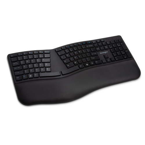 Kensington Pro Fit Ergo Wireless Keyboard-Black - Wireless Connectivity - Bluetooth/RF - 2.40 GHz - USB Interface - Black - K75401US