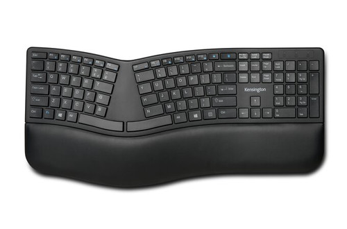 Kensington Pro Fit Ergo Wireless Keyboard-Black - Wireless Connectivity - Bluetooth/RF - 2.40 GHz - USB Interface - Black - K75401US