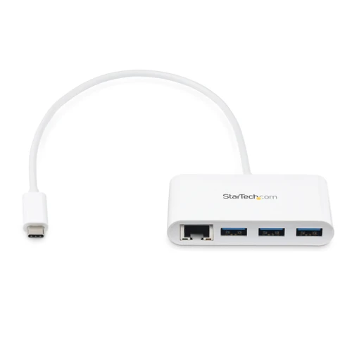 Startech 3 Port USB C Hub with Gigabit Ethernet - USB-C to 3x USB-A - USB 3.0 - White - USB Hub with GbE - USB-C to USB Adapter - USB Type C Hub - HB30C3A1GEA