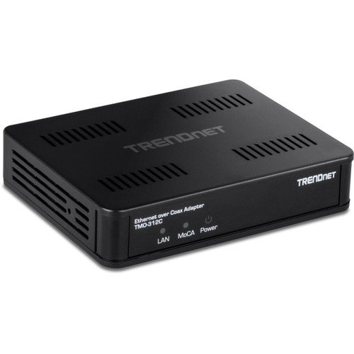 Trendnet Ethernet Over Coax MoCA 2.5 Adapter, TMO-312C, Backward Compatible with MoCA 2.0/1.1/1.0, RJ-45 Gigabit LAN Port, Supports Net Throughput up to 1Gbps, Support up to 16 Nodes, Black - TMO-312C
