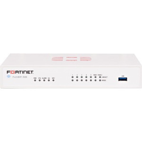 Fortinet FortiWifi FWF-50E Network Security/Firewall Appliance - 7 Port - 10/100/1000Base-T - Gigabit Ethernet - Wireless LAN IEEE 802.11a/b/g/n - AES (256-bit), SHA-256 - 200 VPN - 5 x RJ-45 - 5 Year 2 - FWF-50E-F-BDL-950-60 Fortinet FortiWifi FWF-50E Network Security/Firewall Appliance - 7 Port - 10/100/1000Base-T - Gigabit Ethernet - Wireless LAN IEEE 802.11a/b/g/n - AES (256-bit), SHA-256 - 200 VPN - 5 x RJ-45 - 5 Year 2 - FWF-50E-F-BDL-950-60