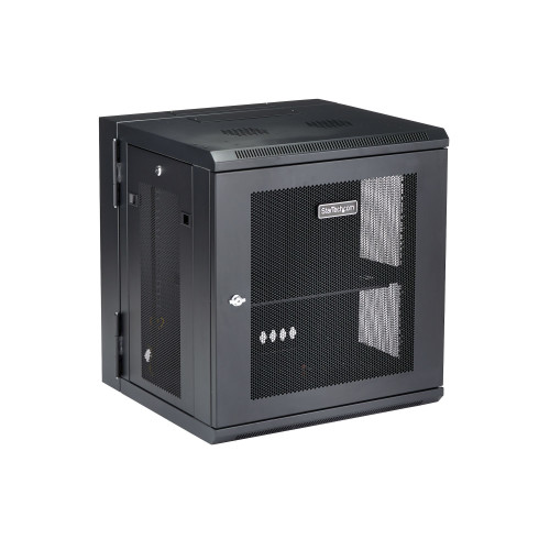 Startech 12U 19" Wall Mount Network Cabinet - 16" Deep Hinged Locking It Network Switch Depth Enclosure - Vented Computer Equipment Data Rack W/Shelf & Flexible Side Panels - Assembled - RK12WALHM