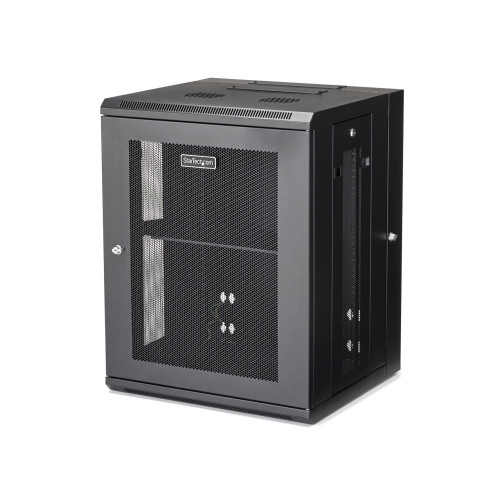 Startech 15U 19" Wall Mount Network Cabinet - 16" Deep Hinged Locking It Network Switch Depth Enclosure - Assembled Vented Computer Equipment Data Rack W/Shelf & Flexible Side Panels - RK1520WALHM