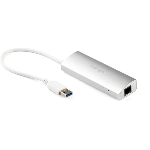 Startech 3-Port Portable Usb 3.0 Hub Plus Gigabit Ethernet - Aluminum With Built-In Cable - ST3300GU3B