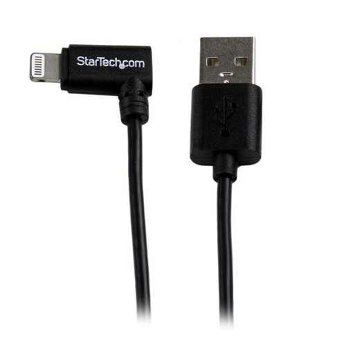 Startech 1 M (3 Ft.) USB To Lightning Cable - Right Angle Iphone / Ipad / Ipod Charger Cable - 90 Degree Lightning To USB Cable - Apple Mfi Certified - Black - USBLT1MBR