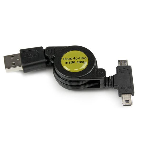 Startech 2.5 Ft Retractable USB Combo Cable Â USB To Micro USB And Mini USB Â M/M - USBRETAUBMB